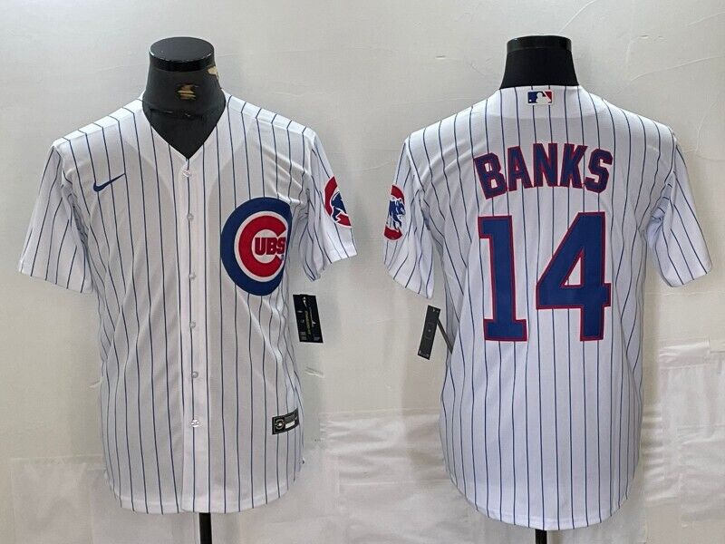 Men's Chicago Cubs #14 Ernie Banks White With Patch Cool Base Stitched Baseball Jersey
